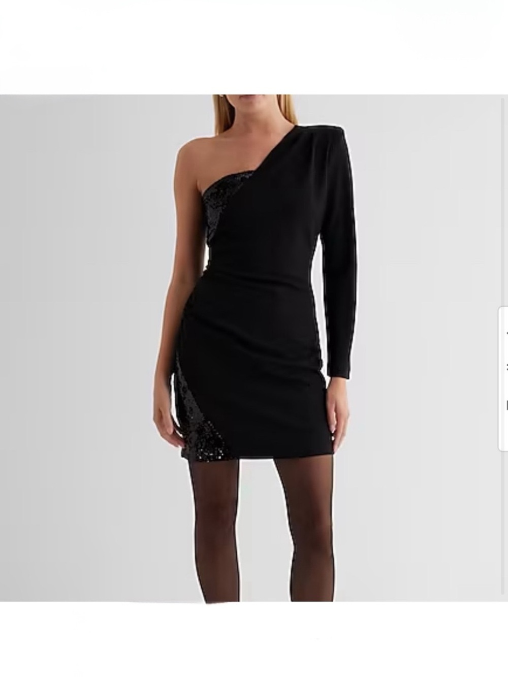 Black One-Shoulder Sequin Panel Mini Dress